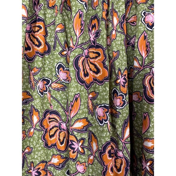 DR2 Daniel Rainn Floral Maxi Skirt Large Green Yellow Boho Cottage Elastic Waist - Picture 8 of 8